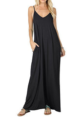 Olivian Maxikleid mit Taschen - Schwarz