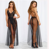 Black Sheer Lace Double Splits Maxi Gown
