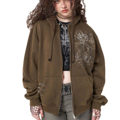 Kapuzenjacke mit Reißverschluss im Vintage-Totenkopf-Print