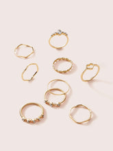9pcs Rhinestone Heart Ring Sai Feel
