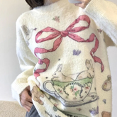 Oversize-Pullover mit ästhetischem Kaninchen-Print