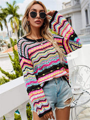 Mehrfarbig gestreifter Patchwork-Pullover