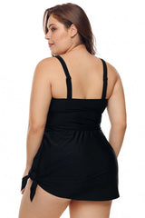 Schwarzes, zweiteiliges Skater-Badekleid mit Schulterträgern in Übergröße