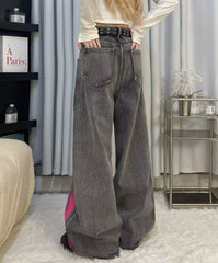 Leuchtend rosa Emo Pantying grau Denim Damen Jeans