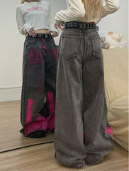 Leuchtend rosa Emo Pantying grau Denim Damen Jeans