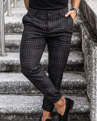 Lässige, schmale, lange Hose für Herren mit Gittermuster