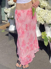 Chiffon-Midirock mit Blumenmuster