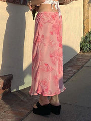 Chiffon-Midirock mit Blumenmuster