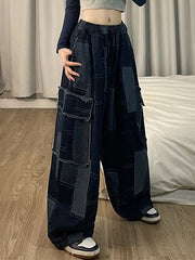 Vintage Blau karierte Baggy Cargo Jeans