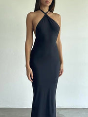 Schwarzes Neckholder-Maxikleid