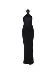 Schwarzes Neckholder-Maxikleid