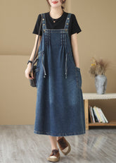 Classy Denim Blue Oversized Wrinkled Wrinkled Strap Dresses
