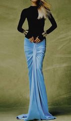 Gerafftes Maxikleid mit tiefer Taille in Blau