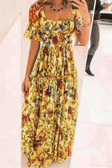 Maxikleid mit Blumenmuster und kurzem Arm