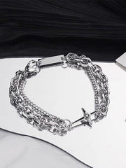Mehrlagiges Gliederkettenarmband mit geometrischem Dekor