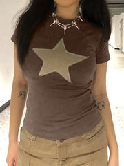Kurzarm-T-Shirt mit Vintage-Aufnäher und Stern