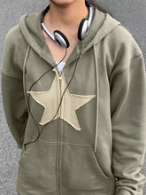 Baggy-Hoodie mit Reißverschluss im Vintage-Stil mit Stern-Patch