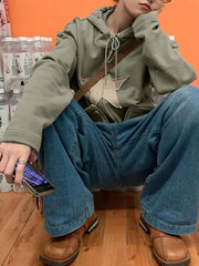 Baggy-Hoodie mit Reißverschluss im Vintage-Stil mit Stern-Patch