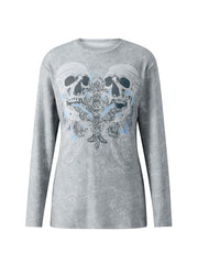 Langärmliges Oberteil mit Kreuz-Totenkopf-Print