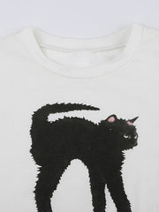 Schwarzes Crop-Top mit Katzen-Print