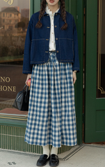 Stil Blaue Peter Pan Kragen Taschen Patchwork Denim Mäntel