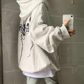 Oversize-Hoodie mit Reißverschluss und Spinnenstickerei