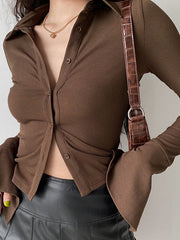 Langärmlige Rippbluse mit Polokragen