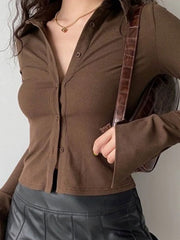 Langärmlige Rippbluse mit Polokragen