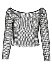 Crop-Top aus langärmligem Netzstoff
