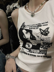 Kurzes Ripp-Tanktop mit Gothic-Punk-Print