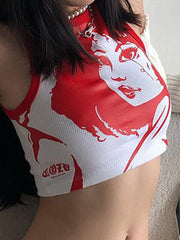 Kurzes Tanktop mit Punk-Girl-Print