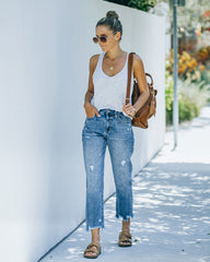 Zach – Hoch geschnittener Distressed-Jeansstoff mit geradem Bein