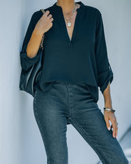 Split The Tab Bluse – New Black – ENDGÜLTIGER VERKAUF
