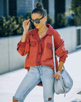 Tanan Fleece-Hemdjacke mit Taschen und Knopfleiste - Rost