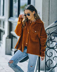 Aiden Fuzzy Knit Shacket – Kamel – ENDGÜLTIGER VERKAUF