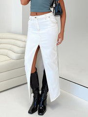Jeans-Maxirock mit hohem Schlitz