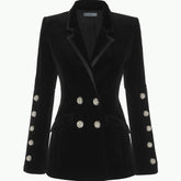 Chic Velvet Blazer with Crystal Buttons