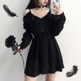 Alt Gothic Dark Off-the-Shoulder Schnürkleid