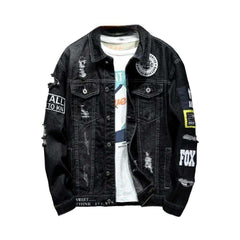 Distressed-Jeansjacke im Oversize-Stil