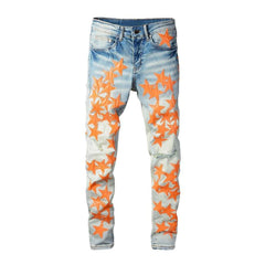 Orangefarbene Jeans mit Sternenstickerei für Herren
