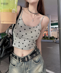 Kurzes Cami-Top im Y2K-Stil mit Sternenmuster und Kontrastbesatz