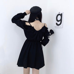 Alt Gothic Dark Off-the-Shoulder Schnürkleid