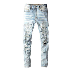 Mit Kristallen verzierte Patchwork-Jeans für Herren