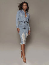 High Waist Slit Hem Pencil Denim Skirt Sai Feel