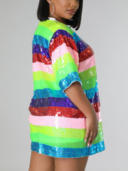 Pailletten-Minikleid mit Regenbogen-Print