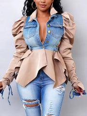 Asymmetrische Oberteile aus Denim-Patchwork