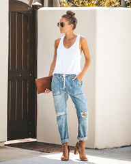 Gather 'Round – Distressed-Jeans-Jogginghose mit Taschen