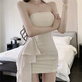 Ruched Side Draped Detail Mesh Tube Bodycon Dress