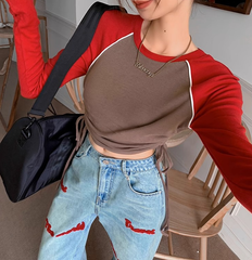 Vintage Raglan Langarm Crop Top