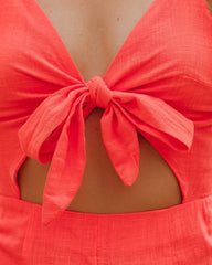 Koloa Cotton Tie Front Jumpsuit - Coral - FINAL SALE